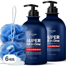 아케이 옴므 슈퍼 올인원 퍼퓸 바디워시 센스페로몬향 550ml + 샤워볼 세트, 6세트