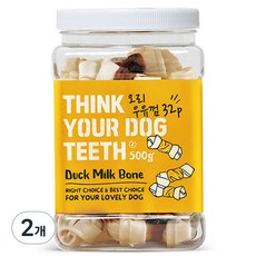 금주의 할인상품  강아지간식 적극추천_THINK YOUR DOG TEETH 우유껌 본 건조간식 32p 500g, 오리맛, 2개