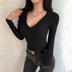 루나걸 여성용 베니 포켓 브이 니트티