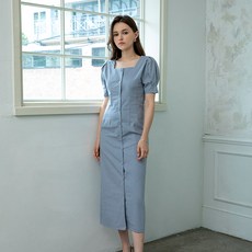 비지트엔와이스튜디오 스퀘어넥 버튼 롱 원피스 VX5OEA