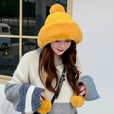 아리샵 얼굴소멸 여성 보온 라운드 털방울 니트 털 벙거지 겨울모자 털모자 니트모자 방한모자 크리스마스모자
