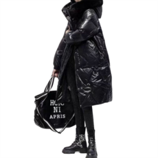 여자하프패딩 미디패딩 오버사이즈 데일리 다운 22FW 퍼카라 유광 후드 큰사이즈