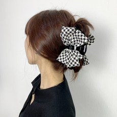 마리모스튜디오 하운드 체크 패턴 리본 헤어 올림머리 집게핀 대형