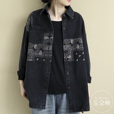 도오빠 여성 청자켓 페이즐리 아우터 데님 청 남방