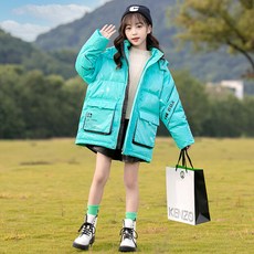 라라키즈 여아 겨울 후드 다운 패딩 오리털 90% 함량 주니어 컬러풀 자켓 초등생 코트 초중생 중학생 캐주얼 점퍼 심플한 패딩