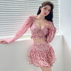 이번주 마지막할인  여자수영복 리뷰_ANYOU 여자실내수영복 비치원피스 비치웨어 3종세트, 핑크