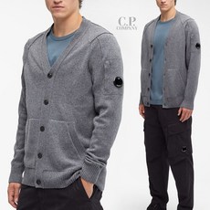 CP컴퍼니 23FW LAMBSWOOL 토널 스티칭 브이넥 사틴렌즈 가디건 TG