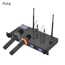 Musady D4-3 UHF 무선 마이크 시스템은 두 개의 핸드 헬드 2 옷깃 검은 미국 규제 100-240V 4 지연 리뷰후기