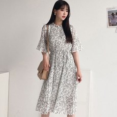 일상화보 자모르 여성 플라워 플리츠 미디 원피스 데일리 로맨틱룩 데이트룩 리뷰후기