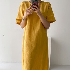 일상화보 에이트 여성 심플 라운드넥 롱 원피스 데일리 캐주얼 원마일룩 리뷰후기