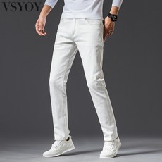 vsyoy하이퀄리티 화이트진 남성 봄가을 패션 캐주얼 스판 슬림 팬츠