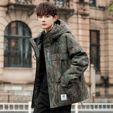 카무플라주 패딩 남 겨울 숏기장 도톰한 카고 후드 패션 캐주얼 코트