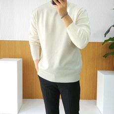 로니제이 남자 가을 겨울 부드러운 스판 무지 라운드 니트