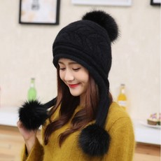 일월전빵 귀여운 모자 겨울 두꺼운 따뜻한 모자 겨울 니트 방울 귀마개 모자