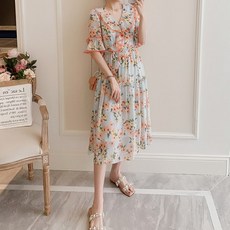 메이첼 빅사이즈 화사한 꽃무늬 러플 쉬폰 원피스 00045