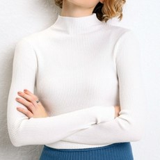 마녀의생활 여성 반폴라 골지 니트 티셔츠 베이직 풀오버 슬림핏