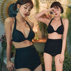 헤링본 하이웨스트 비키니 수영복 홀터넥 왕뽕 C482 리뷰후기