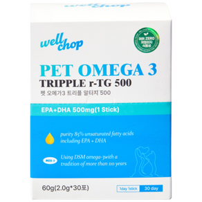 웰찹 식물성 강아지 고양이 펫 Omega 3 트리플 알티지 500 어취제로 알러지프리 30ea, 6개, 오메가3, 30회분