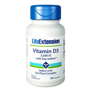 LIFE EXTENSION 維生素D3碘膠囊 5000IU, 1個, 60顆, 1瓶