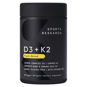 SPORTS RESEARCH D3 125mcg+K2 100mcg素食軟膠囊, 1個, 60顆