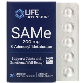 LIFE EXTENSION SAMe 200mg S-Adenosyl-Methionine Enteric Coated Tablets, 30錠, 1個