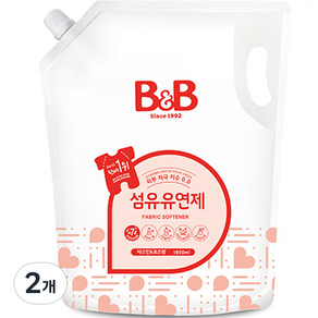 B&B 嬰兒衣物柔軟精補充包 茉莉花+玫瑰香, 1800ml, 2包