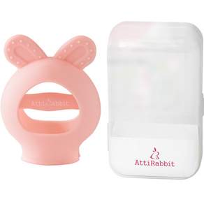 Atti Rabbit 兔子 手套型牙膠+專屬盒套組, 牙籤+盒子, 阿蒂粉色（牙刷）, 1組