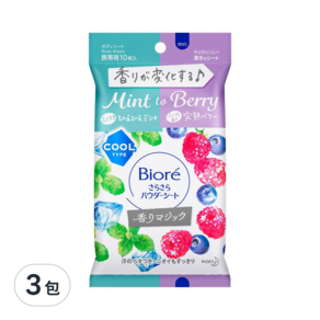 Biore 蜜妮 爽身粉濕巾 冰薄荷藍莓香 10入, 3包