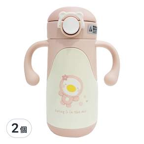 PUKU 藍色企鵝 Warmer 不鏽鋼吸管學習杯, PINK, 350ml, 2個