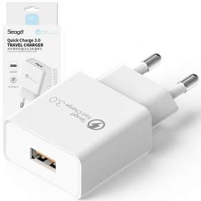 Seoga Quick Charge QC3.0 18W USB 快速充電器轉接器, 白色, 1個