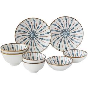 JUST HOME 日式彩十陶瓷碗盤餐具8件組, 1組