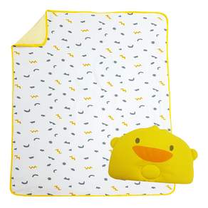 PiYOPiYO 黃色小鴨 造型幾何雙面被加枕禮盒, 淺黃色, 1組