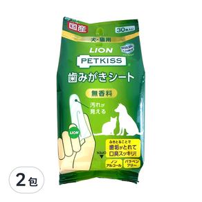 LION 獅王 PETKISS 齒垢清潔紙巾 無香味 犬貓用, 30張, 2包