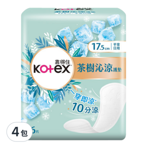 Kotex 靠得住 茶樹沁涼護墊 涼感 平常日用, 17.5cm, 26片, 4包