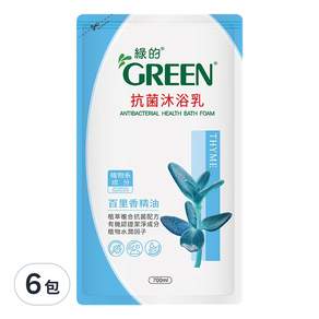 GREEN 綠的 抗菌沐浴乳補充包 百里香精油, 700ml, 6包