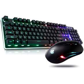 ABKO HACKER彩虹LED遊戲鍵盤+鼠標套組KM400, 黑色, KM400, 一般型