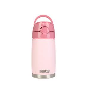 Nuby 不鏽鋼1鍵式吸管水杯 300ml, Strawberry Yogurt, 1個