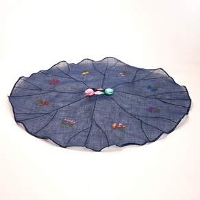 Hayul的高檔苧麻傳統花繡荷葉桌布深藍色, 2個