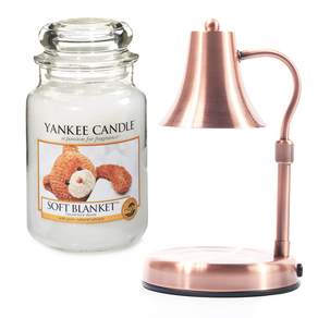 YANKEE CANDLE 造型融蠟燈+香氛蠟燭 L號+燈泡 2入, 取暖器（銅）、蠟燭（軟毯）