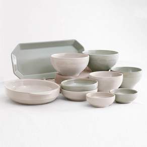 MAISON OBJET YOON CERAMICS 雙人簡約碗盤10件組, 白色+淺藍色, 餐具10件組