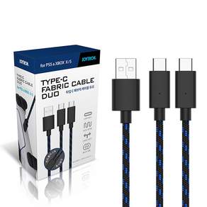 JOYTRON PS5 XBOX Series XS Type-C Fabric Cable Duo 黑色 藍色, JTPX-103, 1個