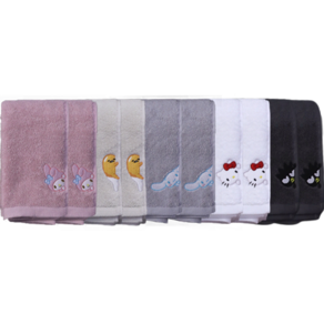 YOUNGSHIN TOWEL 30支棉紗卡通洗臉毛巾 170g, 白色 2入+粉紅色 2入+米色 2入+銀色 2入+深灰色 2入, 10條