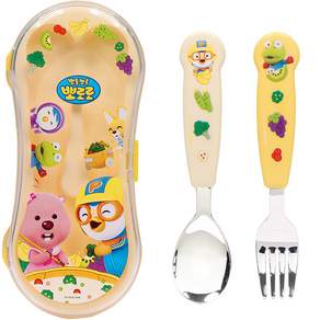 Lil Pang Pororo Jobs 立體舒適兒童勺+叉+盒套裝 PR5980, 勺子+叉子+箱子, 混色, 1組