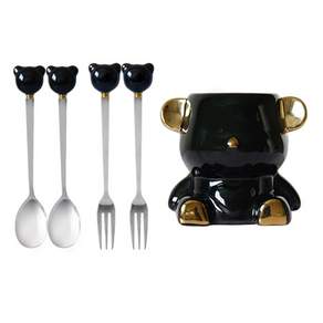 Bane Bear 茶匙 2p + 茶叉 2p + 茶匙容器套裝, 2p 茶匙 + 2p 茶叉 + 茶匙容器, 1組, 黑色