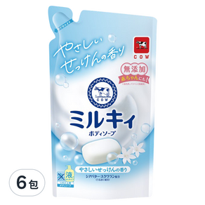 COW STYLE 牛乳石鹼 牛乳精華沐浴乳 補充包 清新皂香, 360ml, 6包