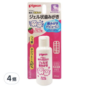 pigeon 貝親 液狀防蛀牙膏 含氟量 250ppm 6個月以上 草莓口味, 40ml, 4條