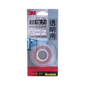 3M Scotch 超強力VHB雙面膠帶 透明專用 19mm*1.5m, 1捲