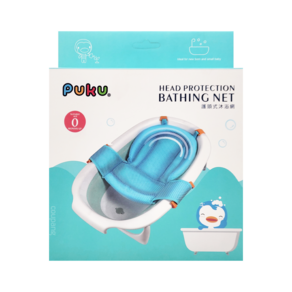 PUKU 藍色企鵝 護頭式沐浴網, 水藍色, 1個