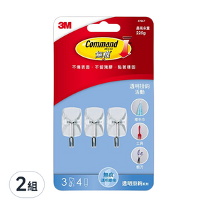 3M Command 無痕 活動掛鉤 #37067 3入, 透明, 2組