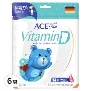 ACE SUPER KIDS 維他命D軟糖 全素 草莓口味, 14顆, 6袋